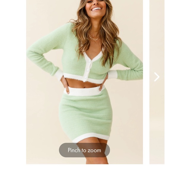 LOVE STRUCK LONG SLEEVE BUTTON CROP CARDIGAN and skirt set SAGE - Picture 5 of 6